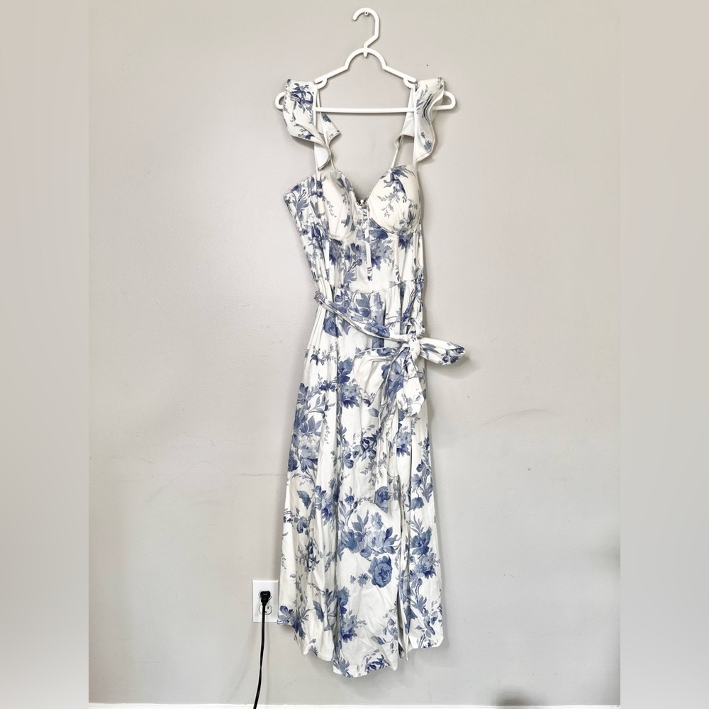 NWT V.Chapman Vera Ruffle Strap Corset Side Slit Midi Dress Size XL /14 - Picture 4 of 10